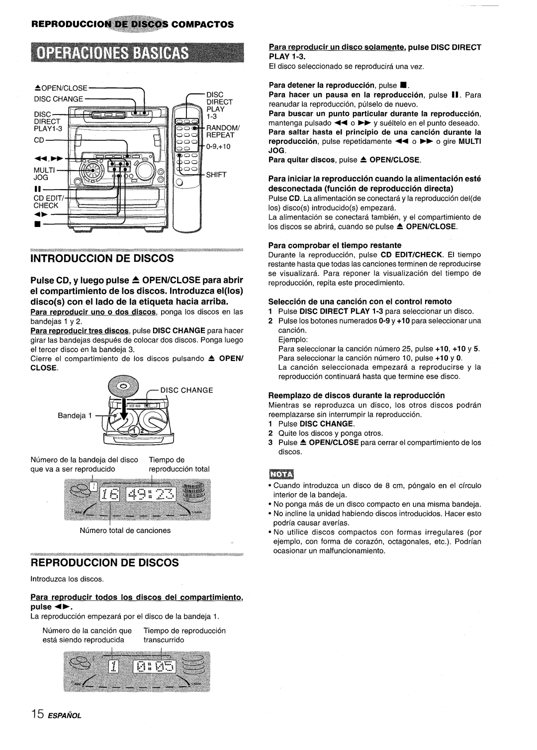 Sony NSX-A707 manual Reproduction De Discos, discos con el Iado de la etiqueta hacia arriba, REpRoDuccl~COMPACTOS 