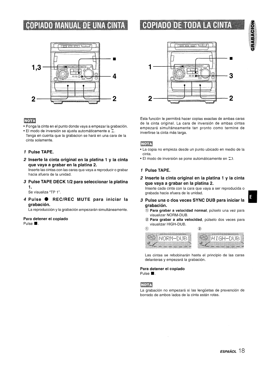 Sony NSX-A707 manual 11-Ld-.--.-b- J-1, 1 P’ulse TAPE, 3 P’ulse TAPE DECK 1/2 para seleccionar la platina, Pulse TAPE 