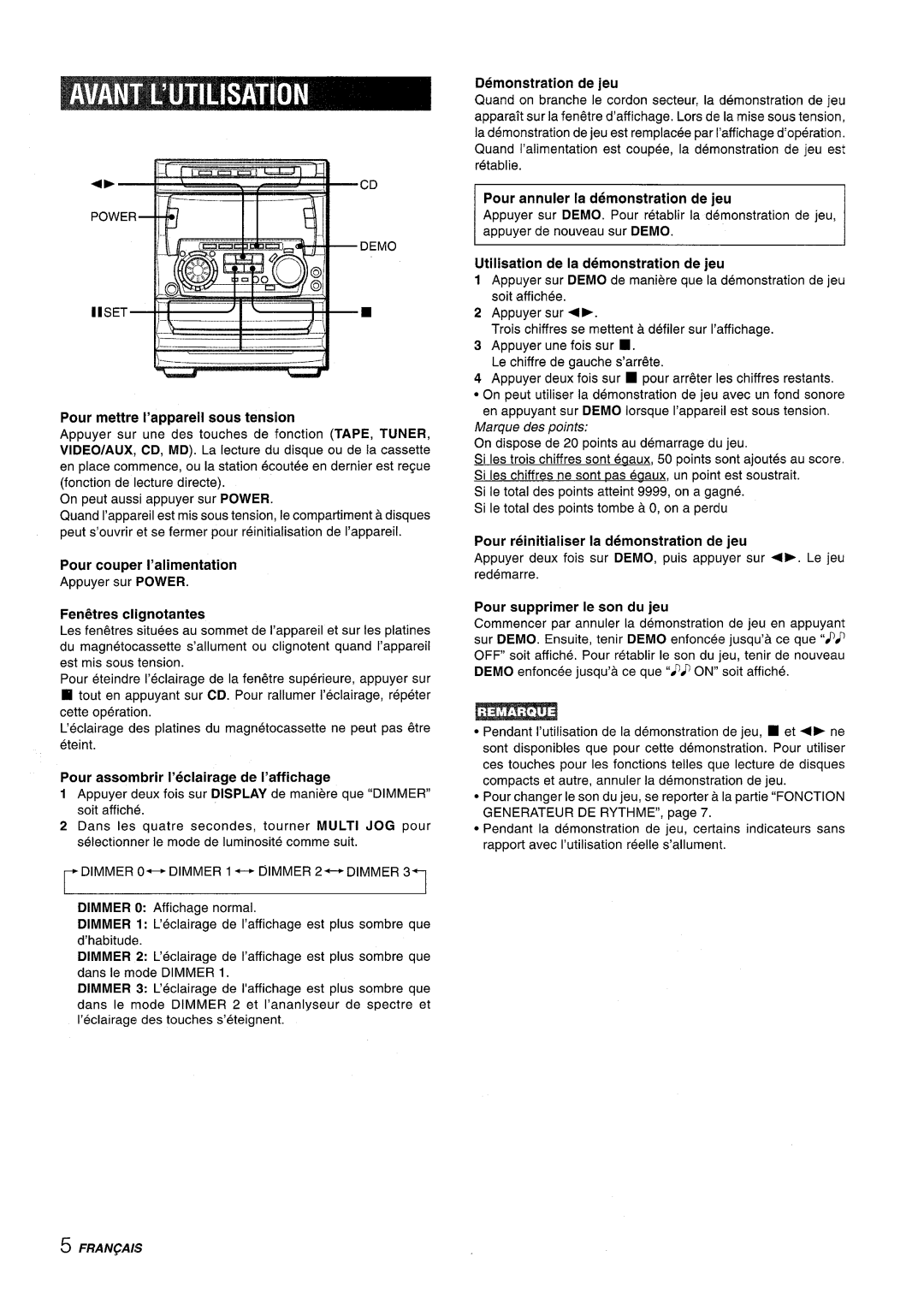 Sony NSX-A707 manual Marque des points, ~ Fraiv~Ais 