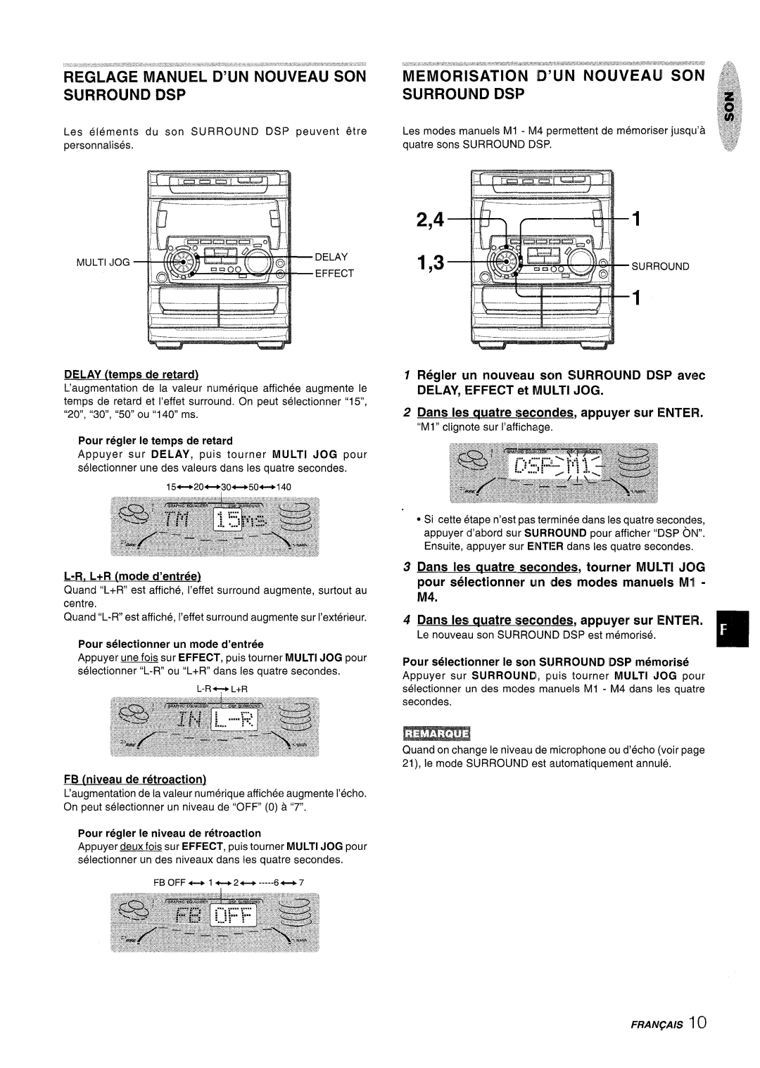 Sony NSX-A707 2,4 1,3, Reglage Manuel D’Un Nouveau Son Surround Dsp, DSP avec, Dans Ies quatre secondes, appuyer sur ENTER 