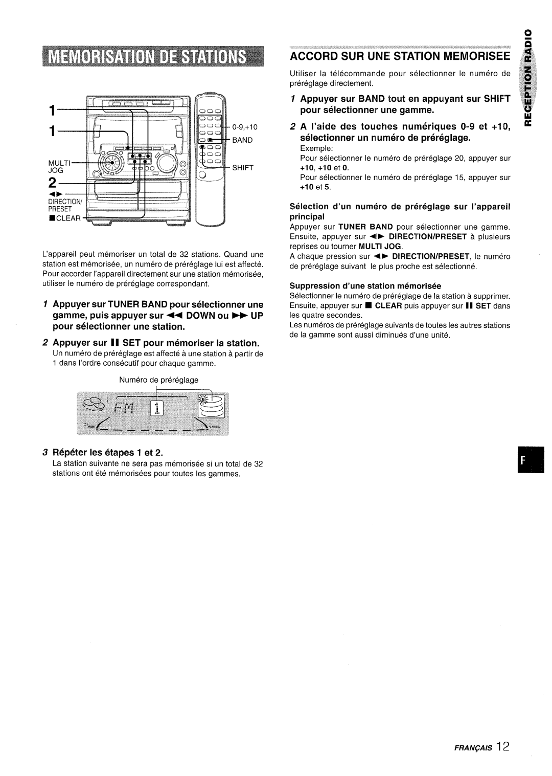 Sony NSX-A707 Accord Sur Une Station Memorisee, Appuyer sur TUNER BAND pour selectionner une, Repeter Ies etapes 1 et 