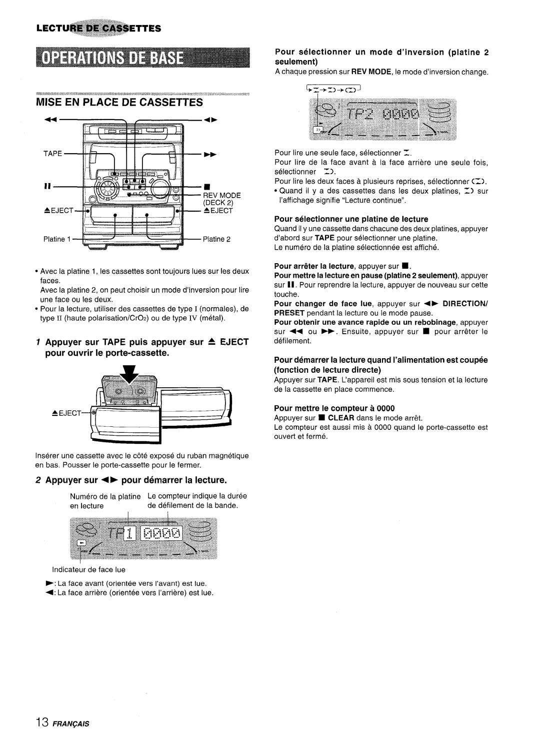 Sony NSX-A707 manual Appuyer sur, pour demarrer la lecture, Pour selectionner un mode d’inversion platine 