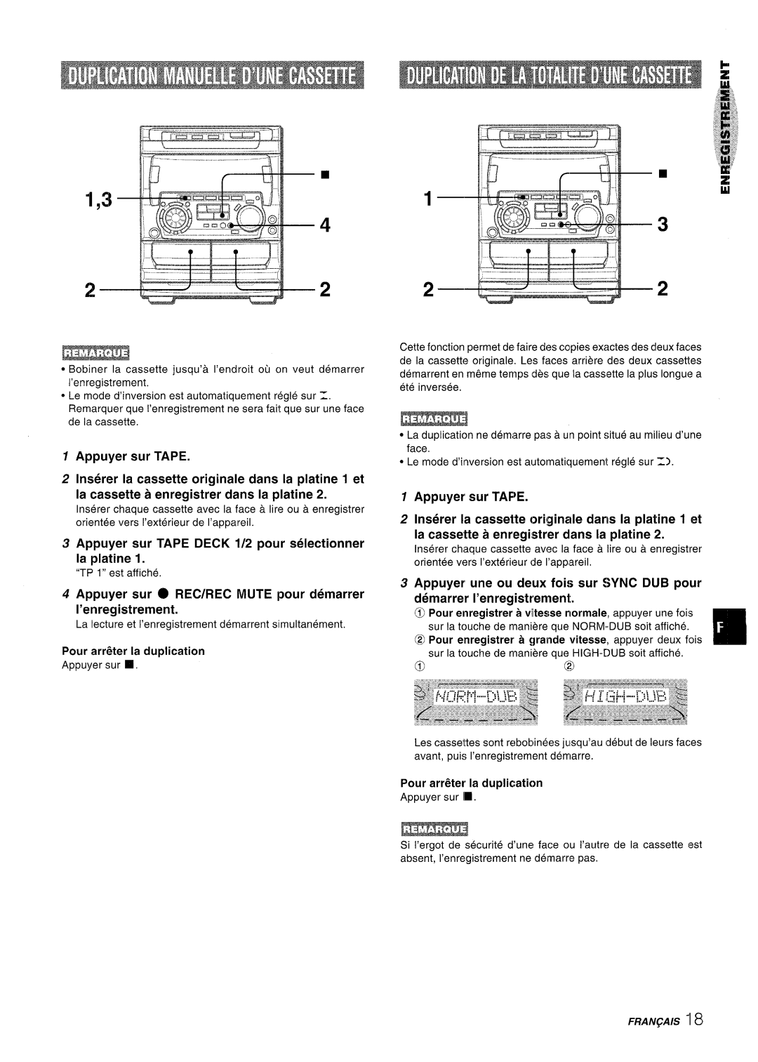 Sony NSX-A707 manual ~ ~.i, Appuyer sur TAPE DECK 1/2 pour selectionner la platine, Appuyer sur TAF~E 