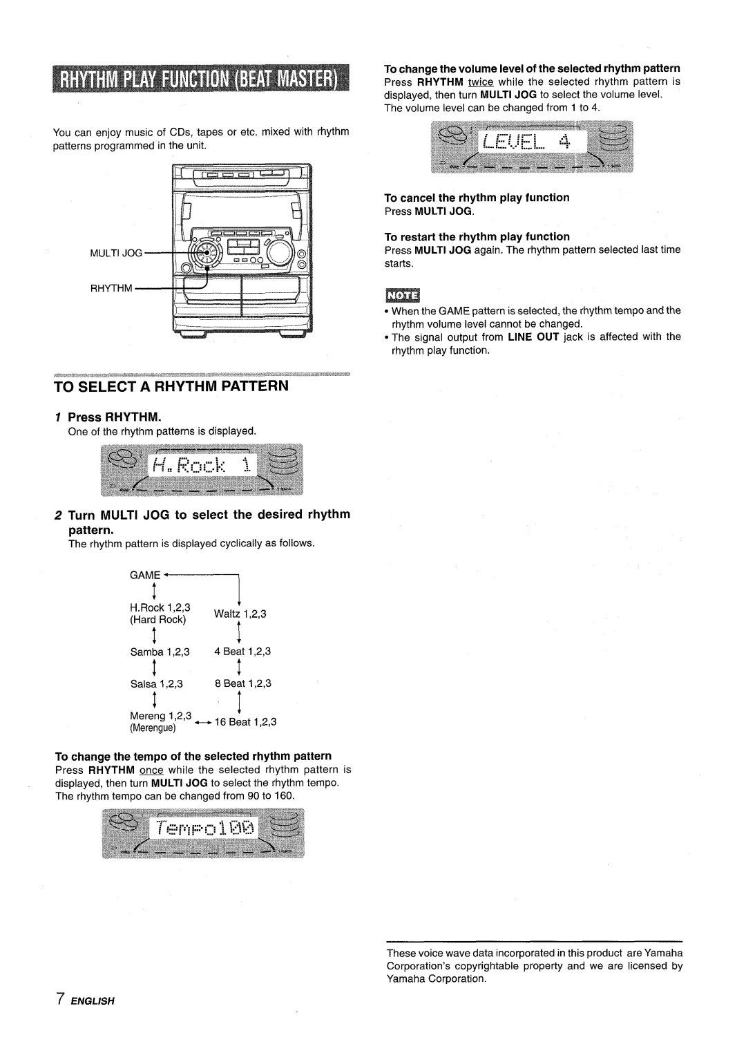 Sony NSX-A707 manual Turn MULTI JOG to select the desired rhythm pattern, English, ‘A”il + 