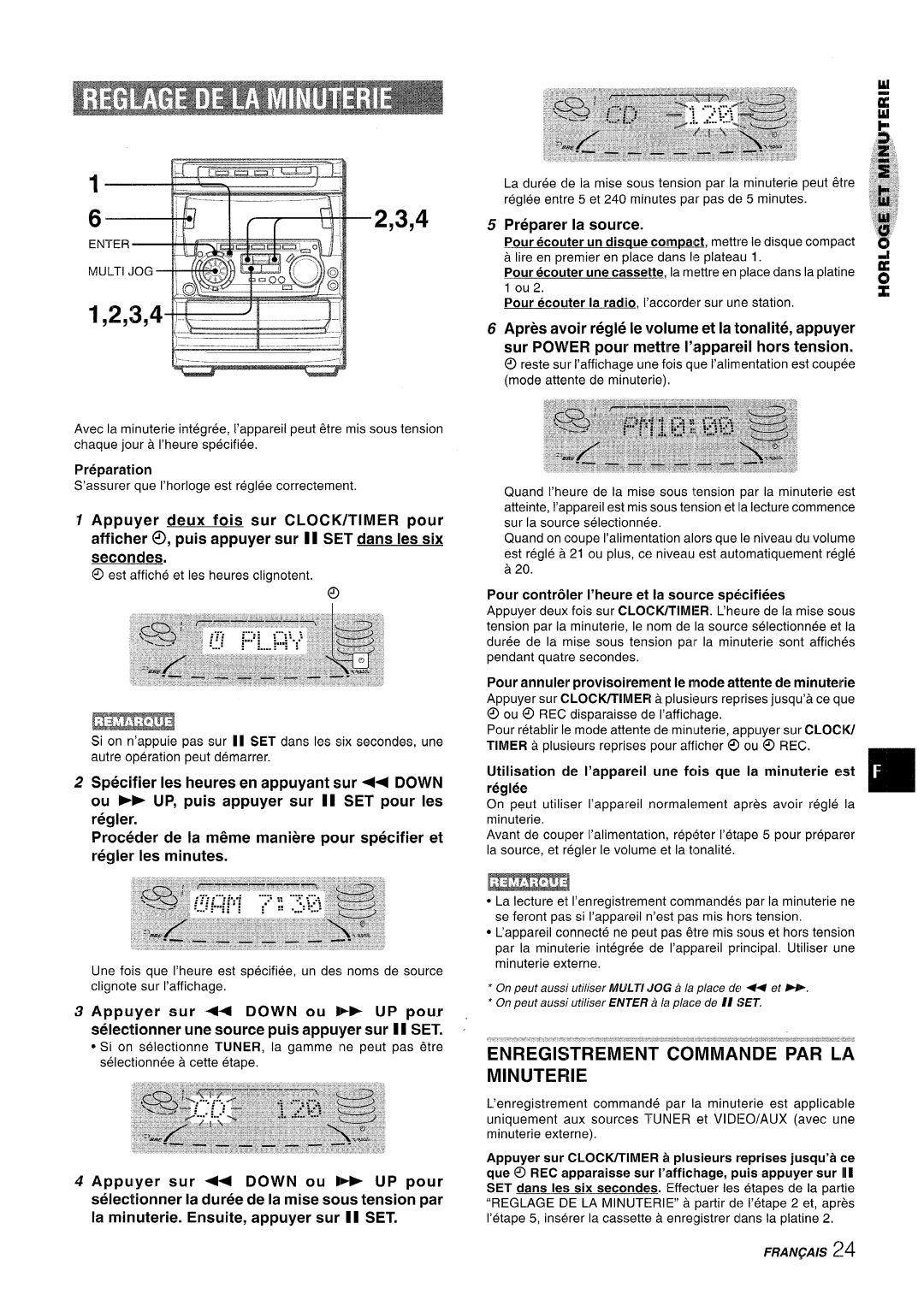 Sony NSX-A707 Enregistrement Commande Par La Minuterie, Proc6der de la m6me maniere pour specifier et regler Ies minutes 
