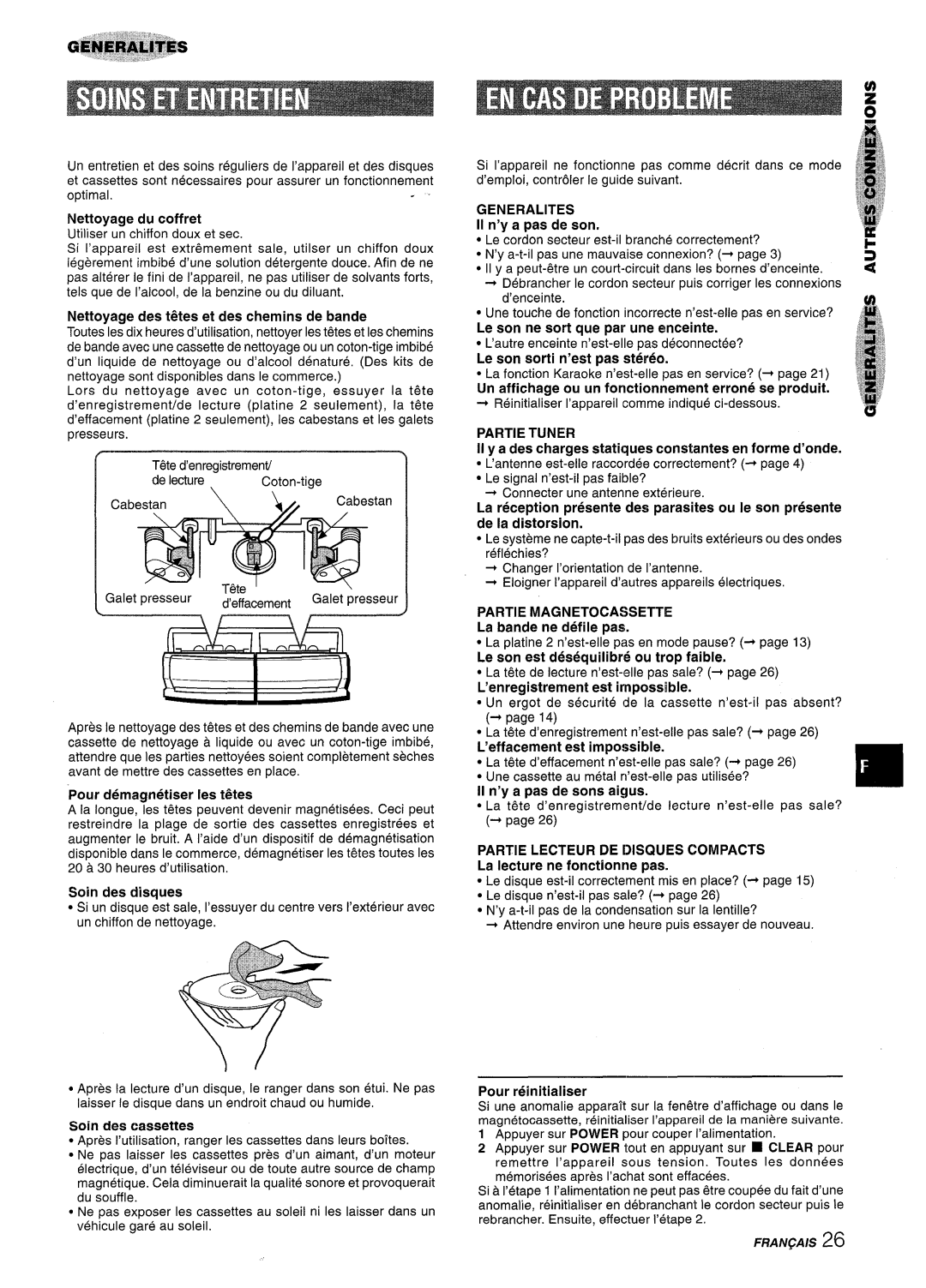 Sony NSX-A707 Nettoyage des t&es et des chemins de bande, Le son ne sort que par une enceinte, Partie Tuner, f,j ii ~ 