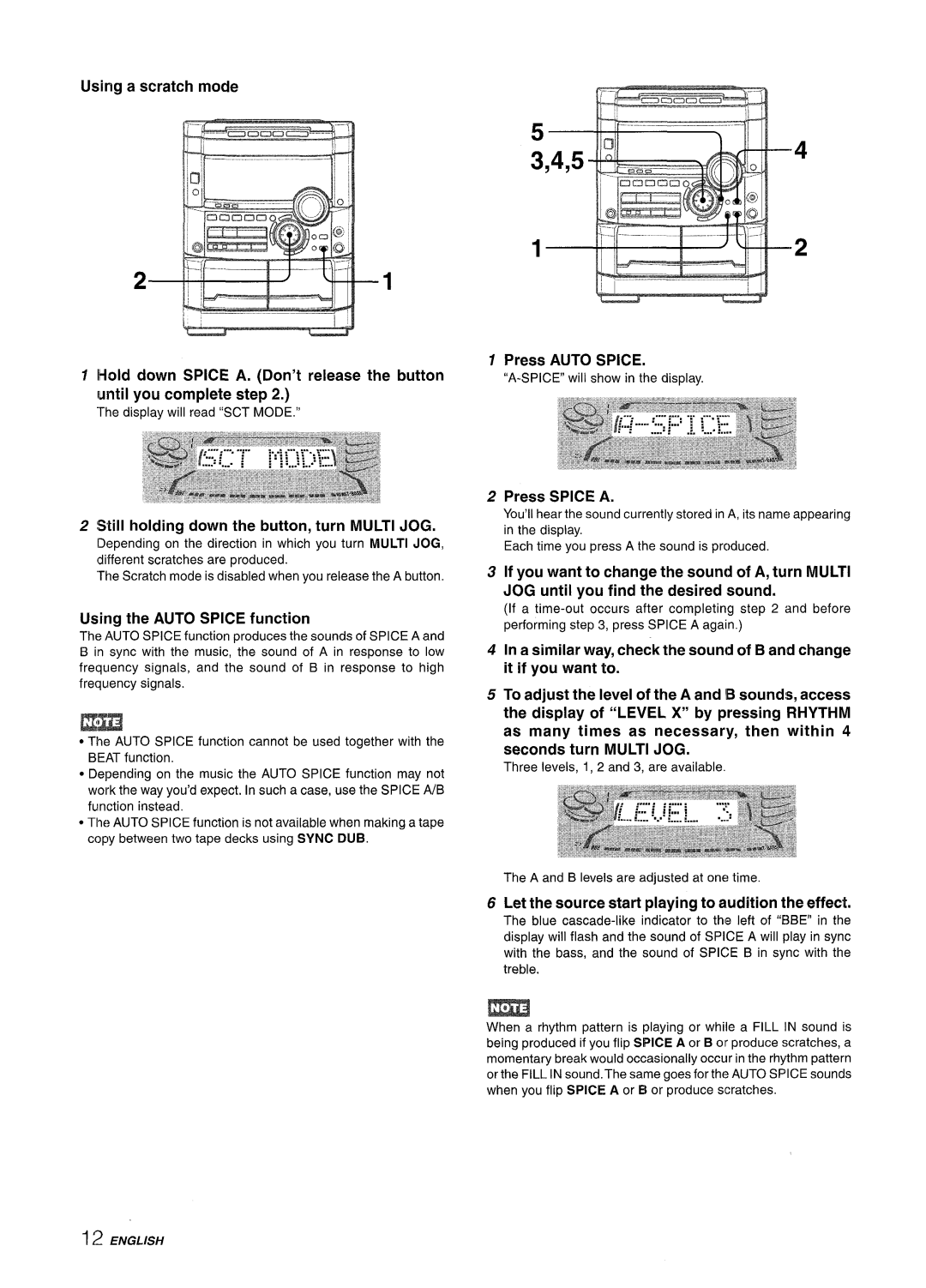 Sony NSX-A767 Using a scratch mode, Until you complete step, Still holding down the button, turn Multi JOG, Press Spice a 