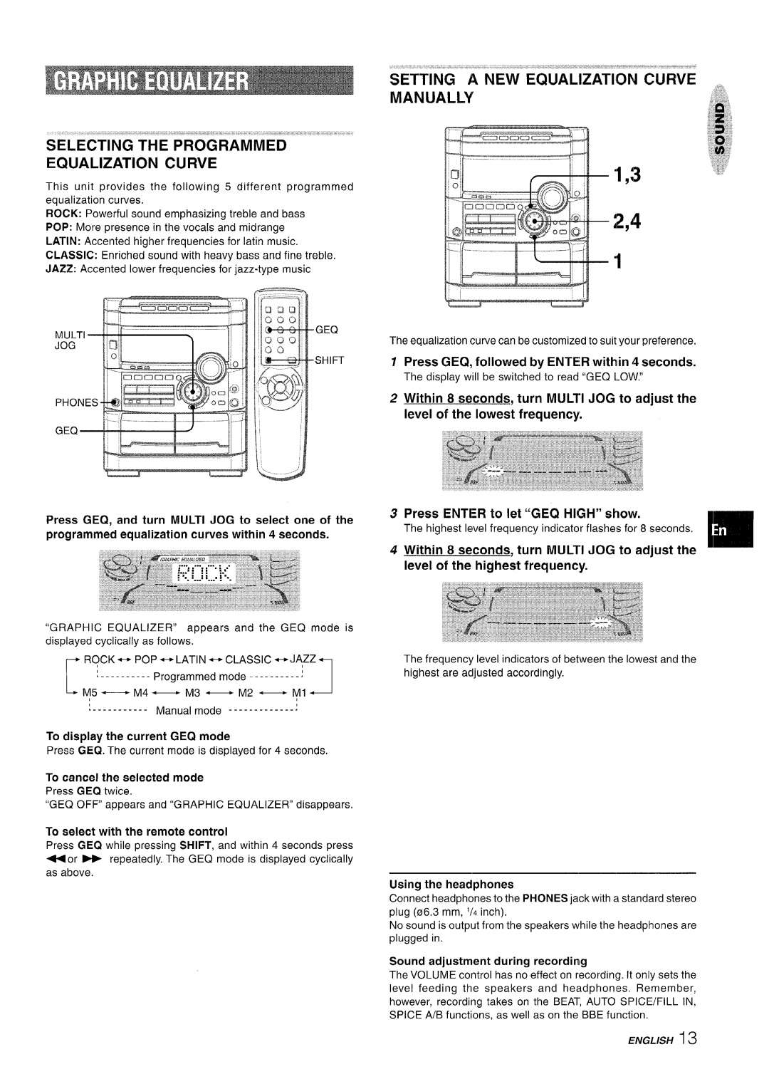 Sony NSX-A767 manual Selecting the PROGi3AMMEDMK’ ‘, Setting a NEW Equalization Curve Manually 