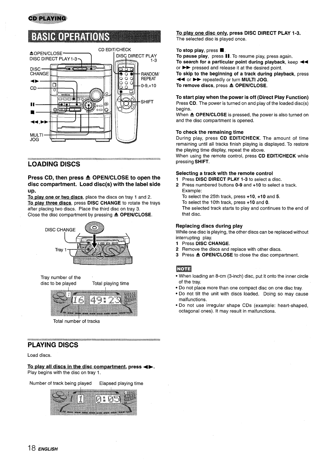 Sony NSX-A767 manual Cd Edi Aopen/Close~, To play one disc only, press Disc Direct Play, Replacing discs during play 