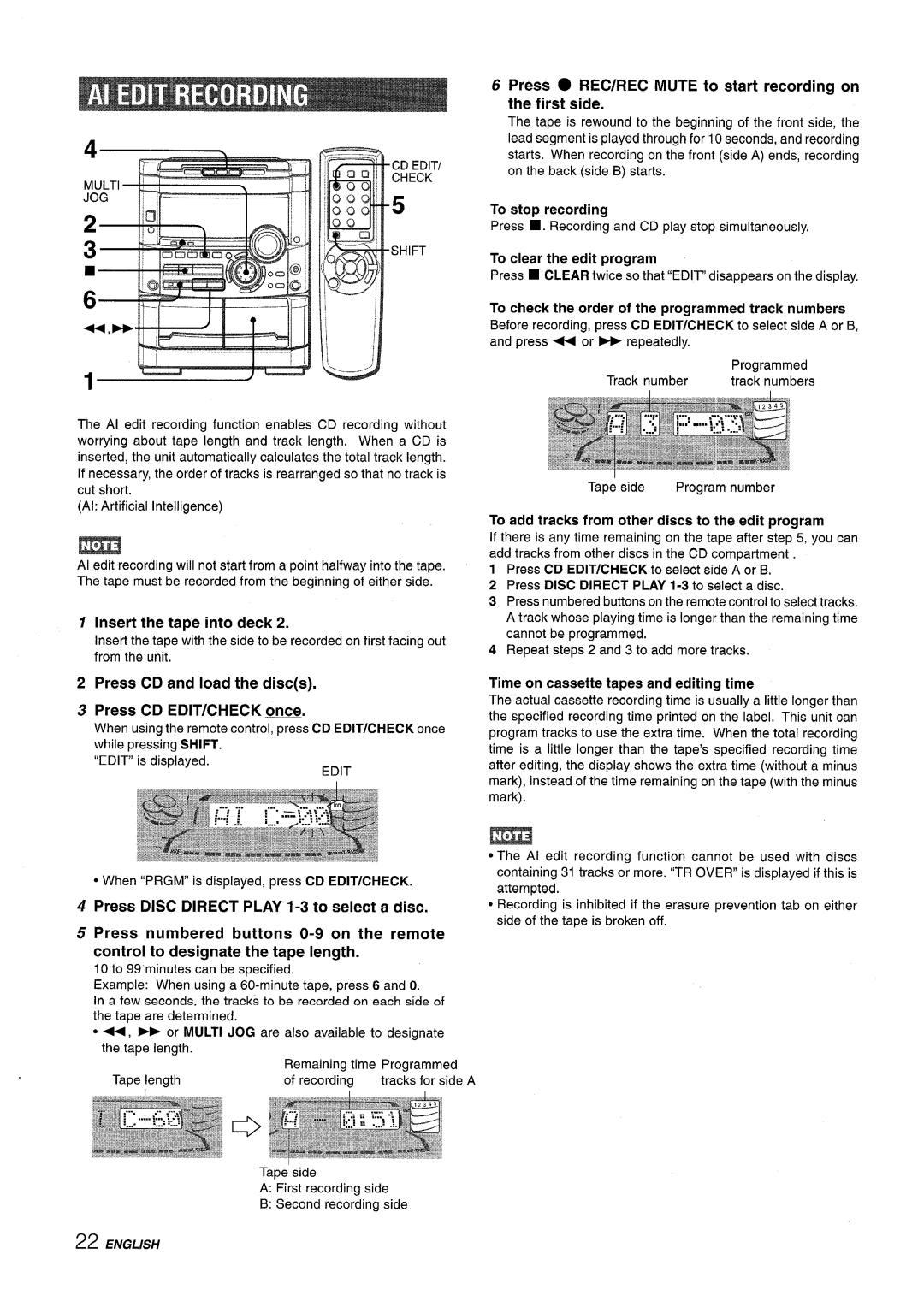 Sony NSX-A767 manual Press REC/REC Mute to start recording on the first side, Insert the tape into deck, Edit 