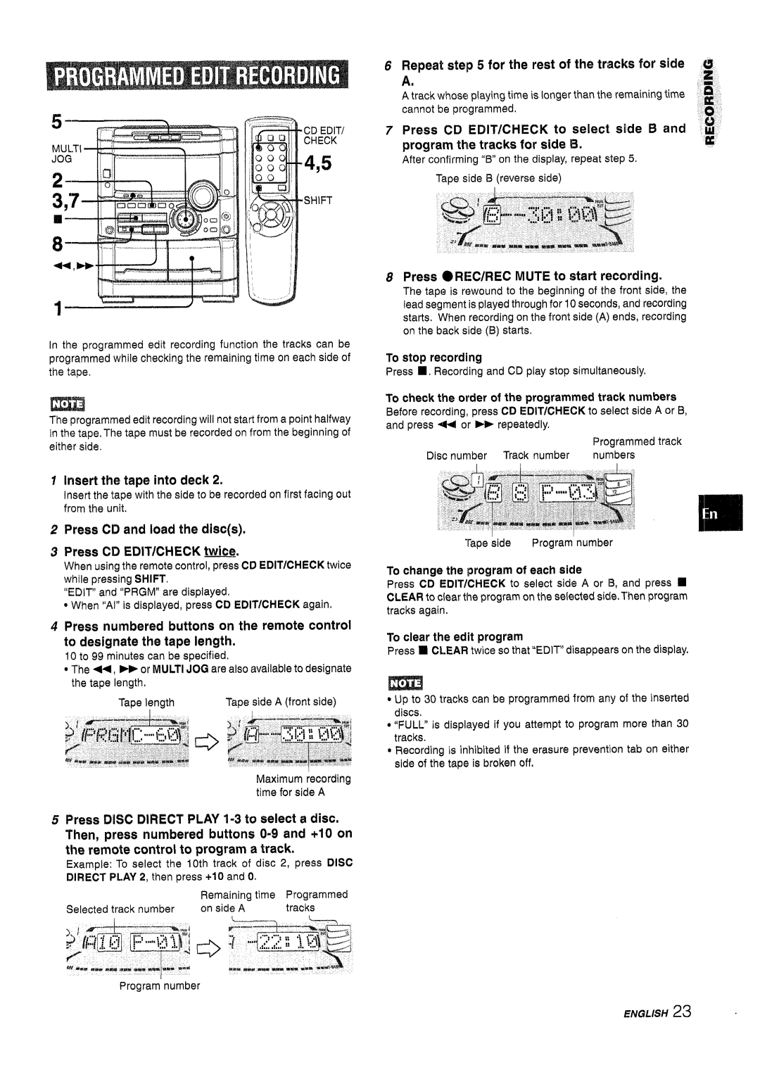 Sony NSX-A767 Press CD and load the discs Press CD EDIT/CFIECK twice, Repeat for Rest of the tracks For Side, Edit/Check 