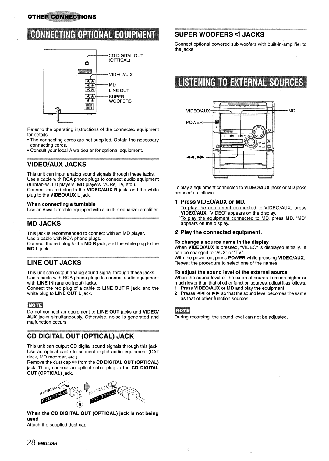 Sony NSX-A767 manual Line OUT Jacks, Press VIDEO/AUX or MD, Play the connected equipment 