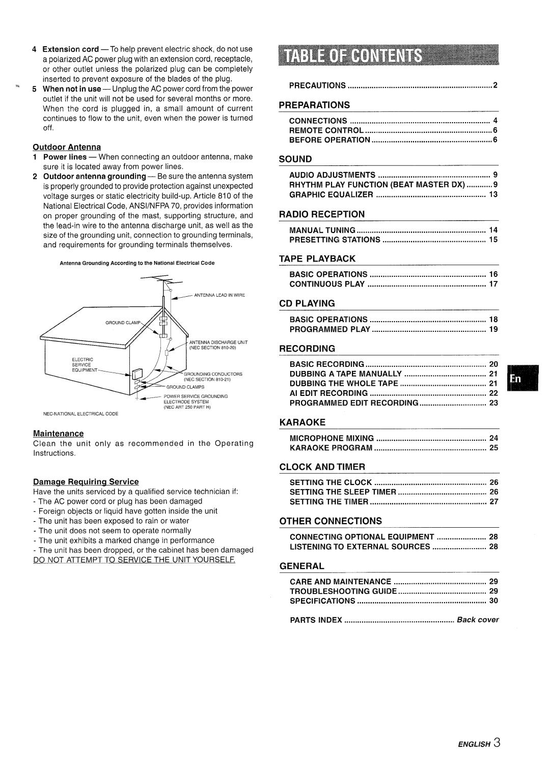 Sony NSX-A767 manual Precautions, Connections Remote Coivtrol, Manual Tuning Presetting Stations, Programmed Edit Recording 