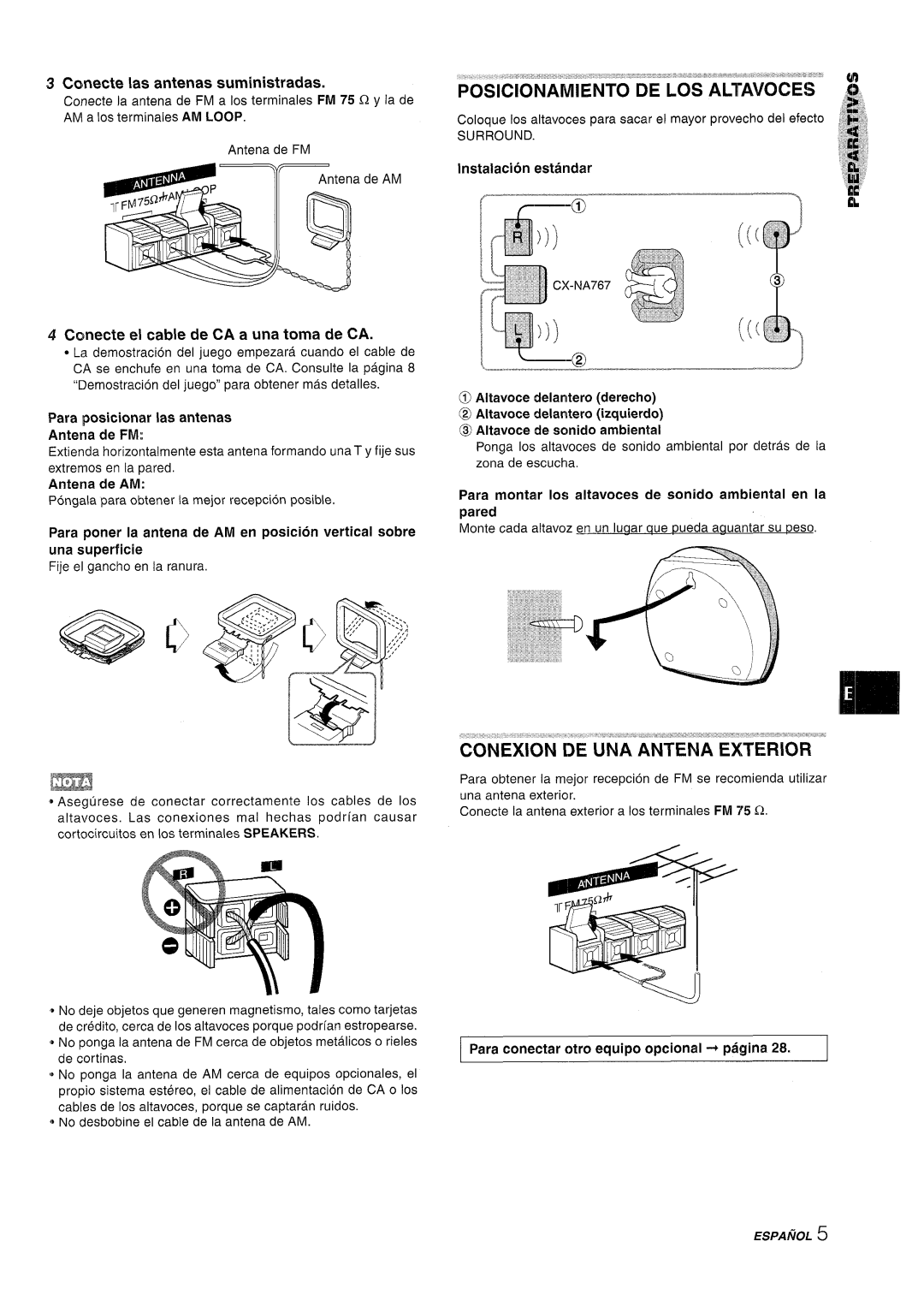 Sony NSX-A767 manual Conecte Ias antenas suministradas, Cmecte el cable de CA a una toma de CA, Instalacion estandar 