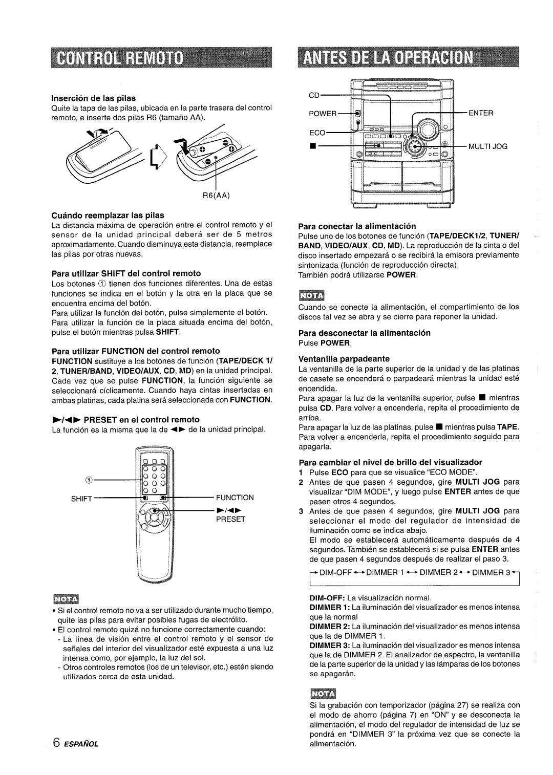 Sony NSX-A767 Para utilizar Shift del control remoto, Para conectar la alimentacion, Para desconectar la alimentacion 