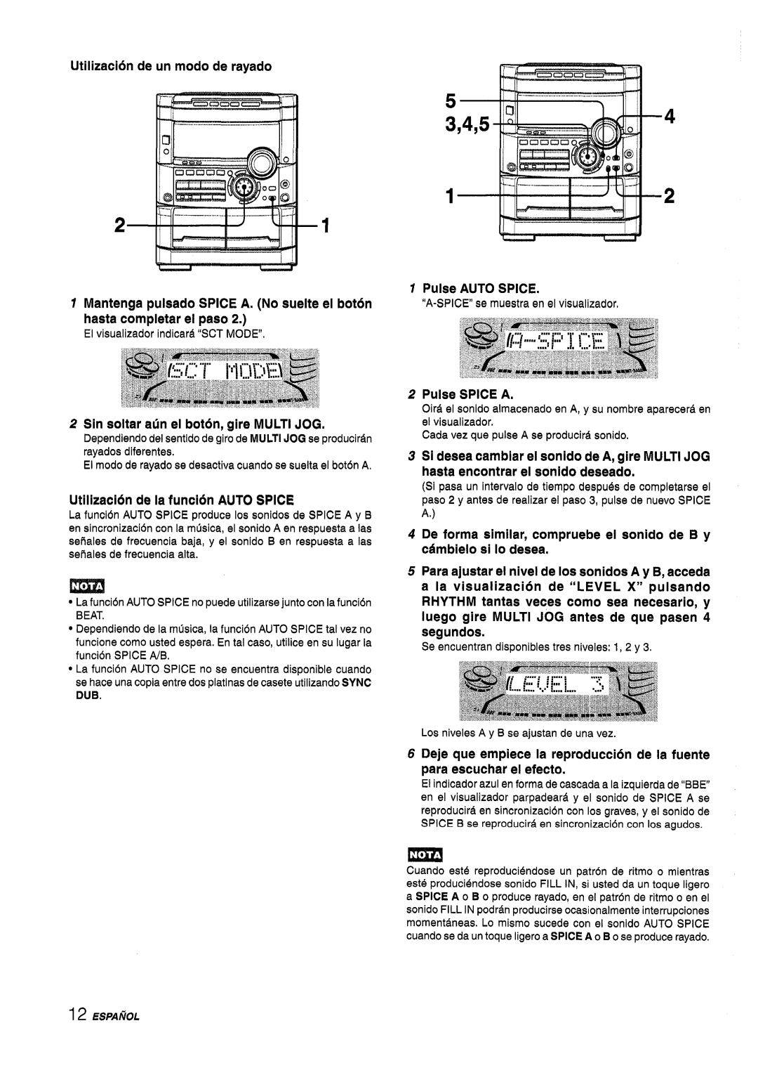 Sony NSX-A767 Utilization de un modo de rayado, Sin soltar atln el bot6n, gire Multi JOG, Pulse Auto Spice, Pulse Spice a 