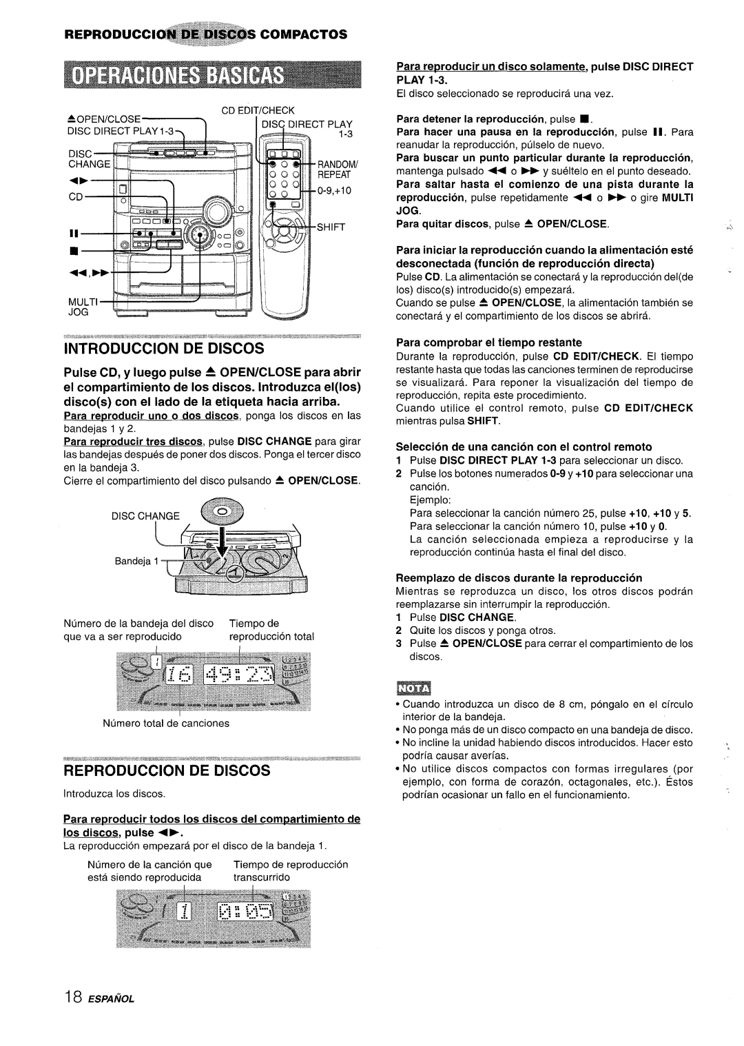 Sony NSX-A767 manual Introduction DE Discos, Jog, Open/Close, Para comprobar el tiempo restante 