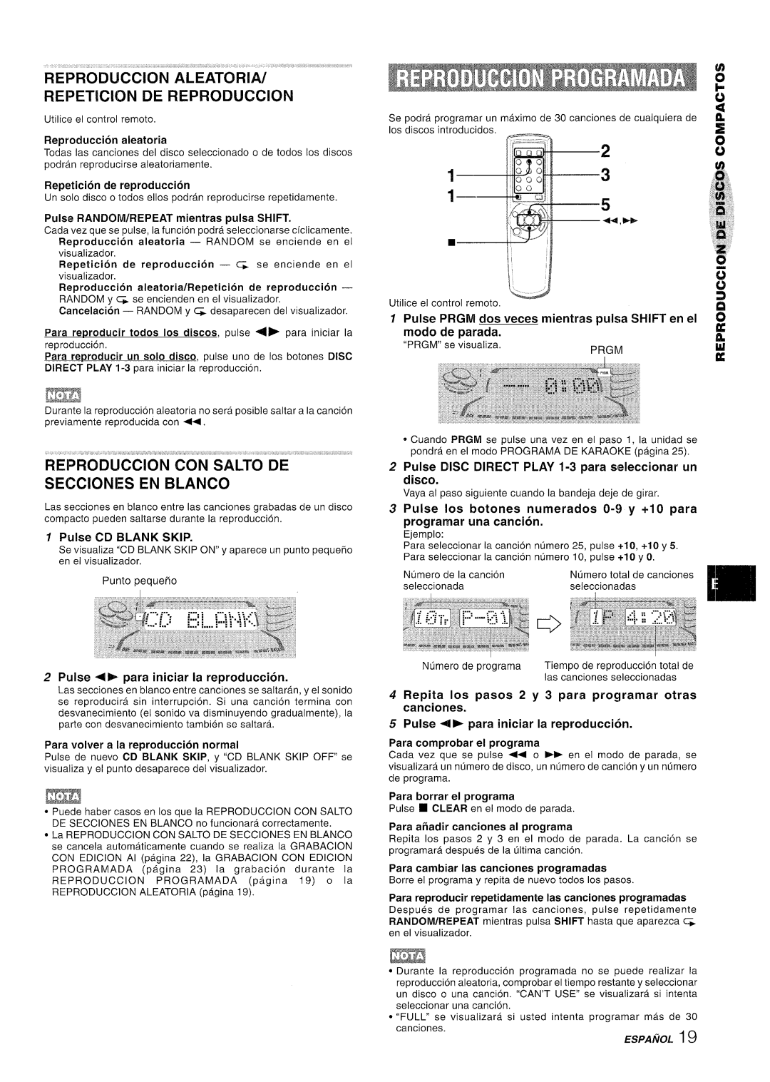 Sony NSX-A767 Reproduction ALEATORL4/ Repetkxn DE Reproduction, REPRODLiCCION CON Salto DE Secciones EN Blanco, Disco 