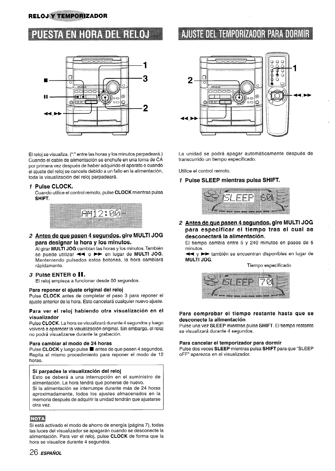 Sony NSX-A767 manual Pulse Clock, Pulse Enter o Il, Para reponer el ajuste original del reloj 