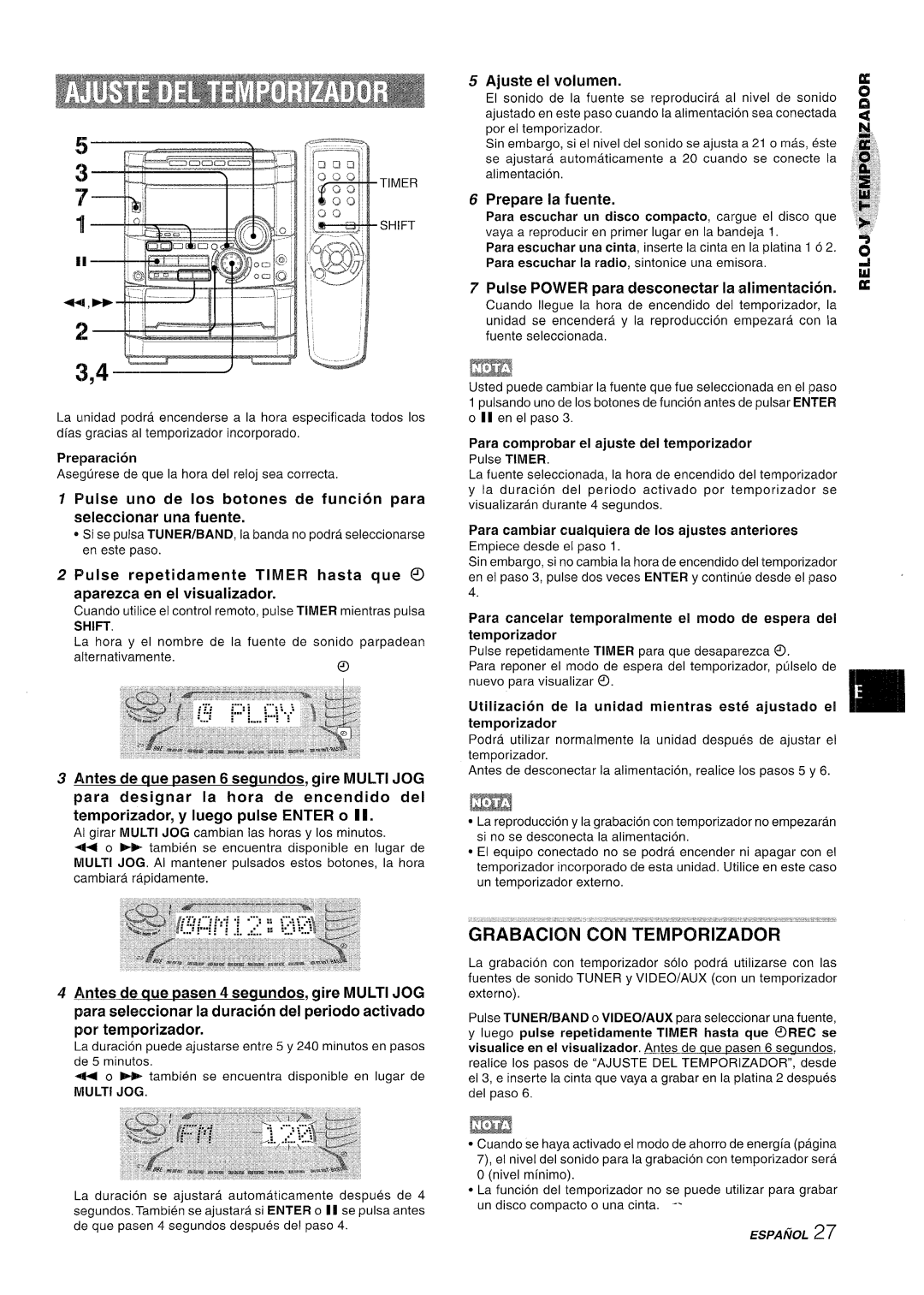 Sony NSX-A767 manual GRABAClbN tiON’TEiiiPORIZADOR, Aparezca en el visualizador, Ajuste El volumen 