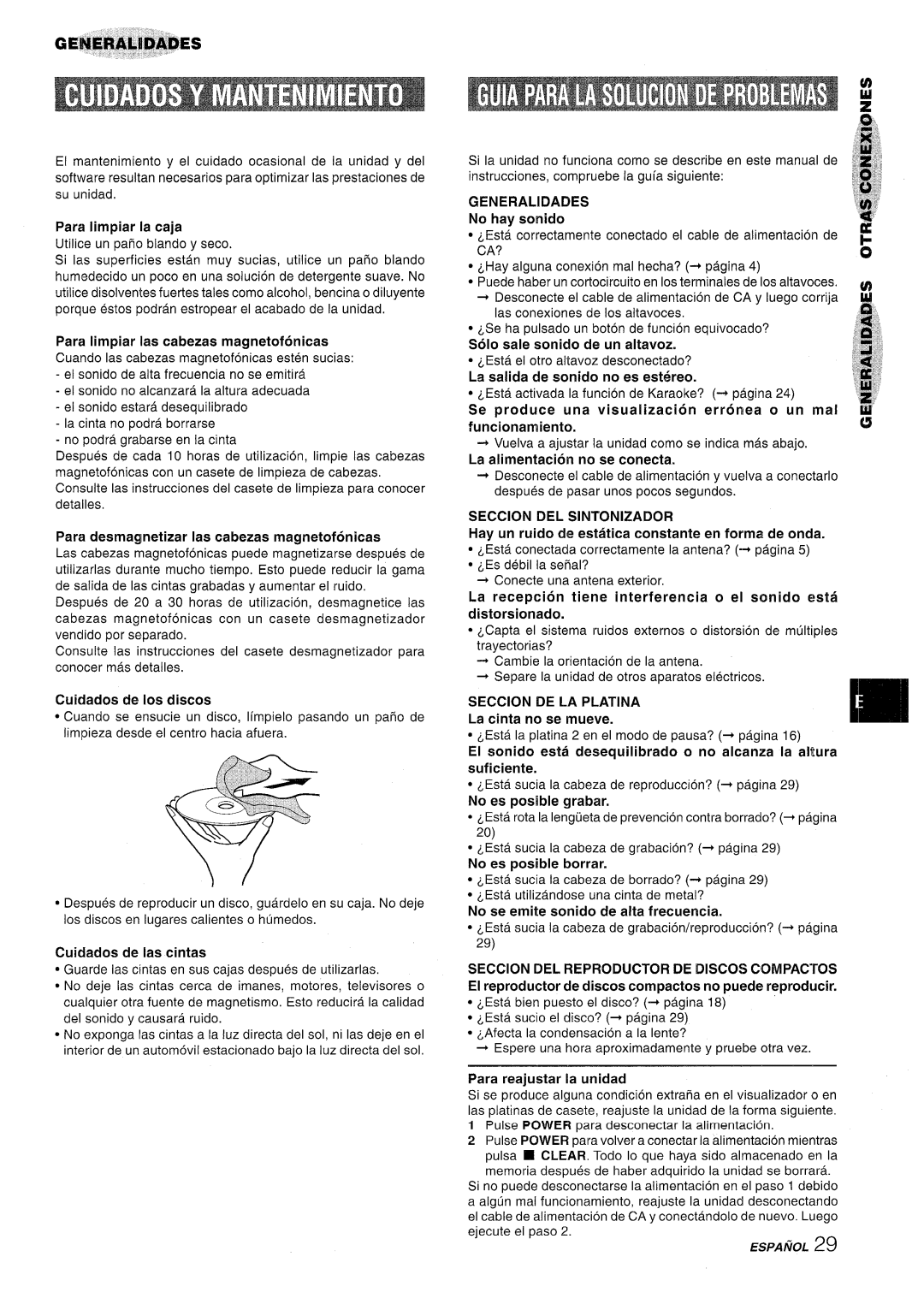 Sony NSX-A767 manual Generalidades, Seccion DEL Sintonizador, Seccion DE LA Platina 