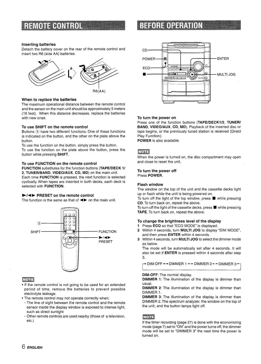 Sony NSX-A767 Inserting batteries, When to replace the batteries, To use Shift on the remote control, To turn the power on 