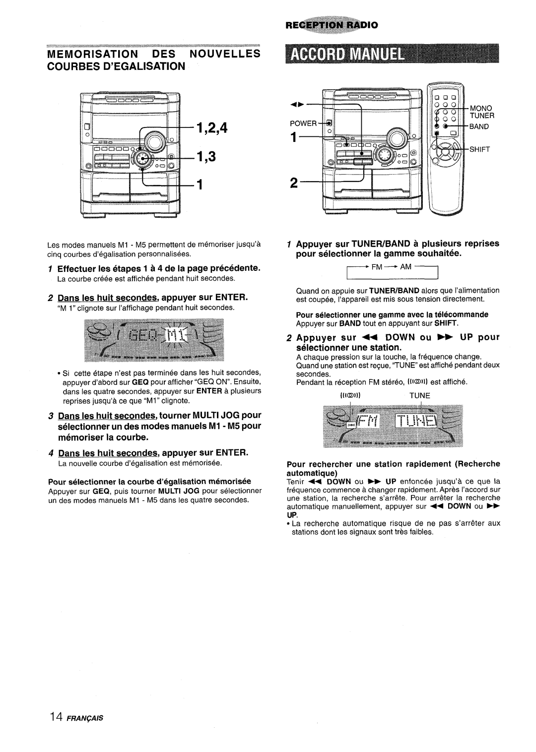 Sony NSX-A767 manual Memorisation DES Nouvelles Courbes D’EGALISATION, Effectuer Ies etapes 1 a 4 de la page precedence 