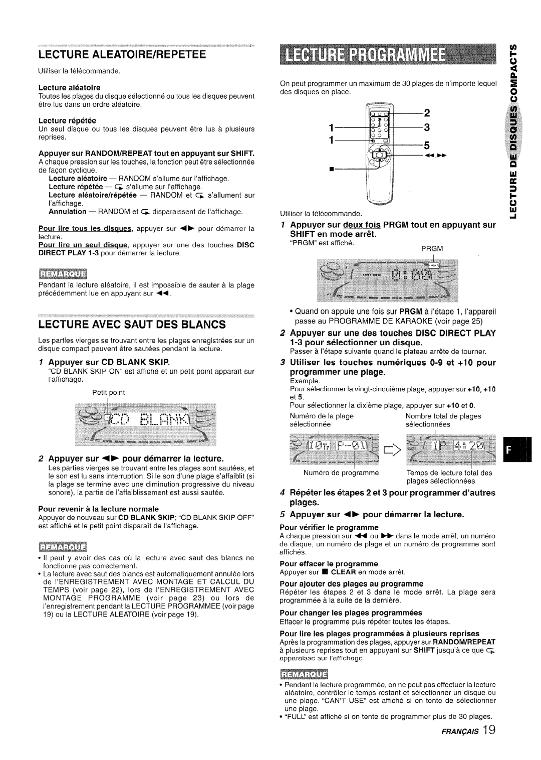 Sony NSX-A767 manual Lecture ALEATOIRE/REPETEE, Lecture aleatoire, Appuyer sur CD Blank Skip 