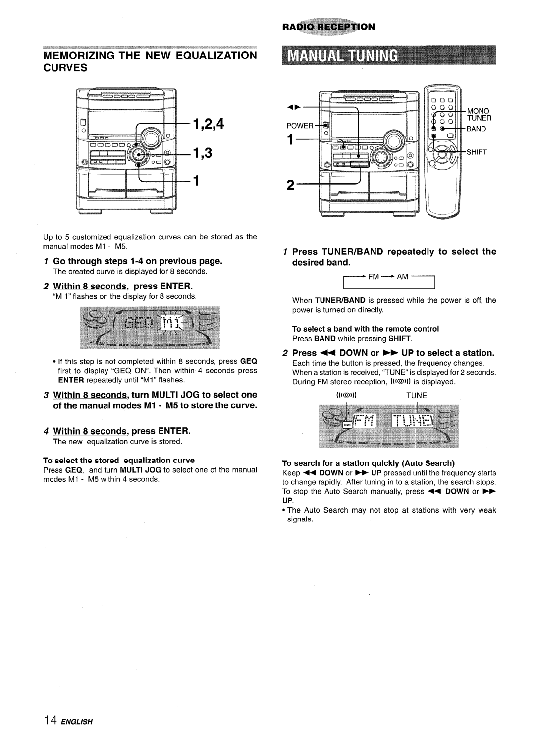 Sony NSX-A767 manual 1,2,4 1,3, Memorizing The New Equalization Curves, Go through steps 1-4 on previous page, English 