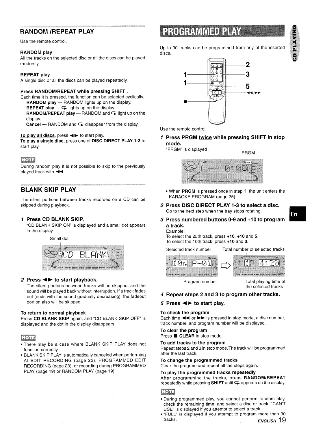Sony NSX-A767 RANDOM iREPEAT PLAY”, BiANK SKIP”’-PLAY’”‘“”~‘“‘~, ‘“““ ““’ ““”, Press 4E to start playback, 4P to start 