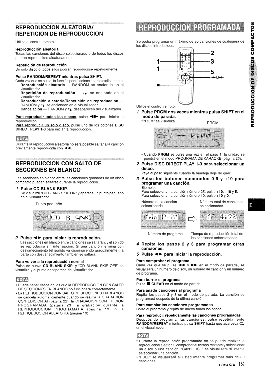 Sony NSX-A767 44,E+, REPRODUCTION ALEATORL4/ REPETKXN DE REPRODUCTION, REPRODLiCCION CON SALTO DE SECCIONES EN BLANCO 