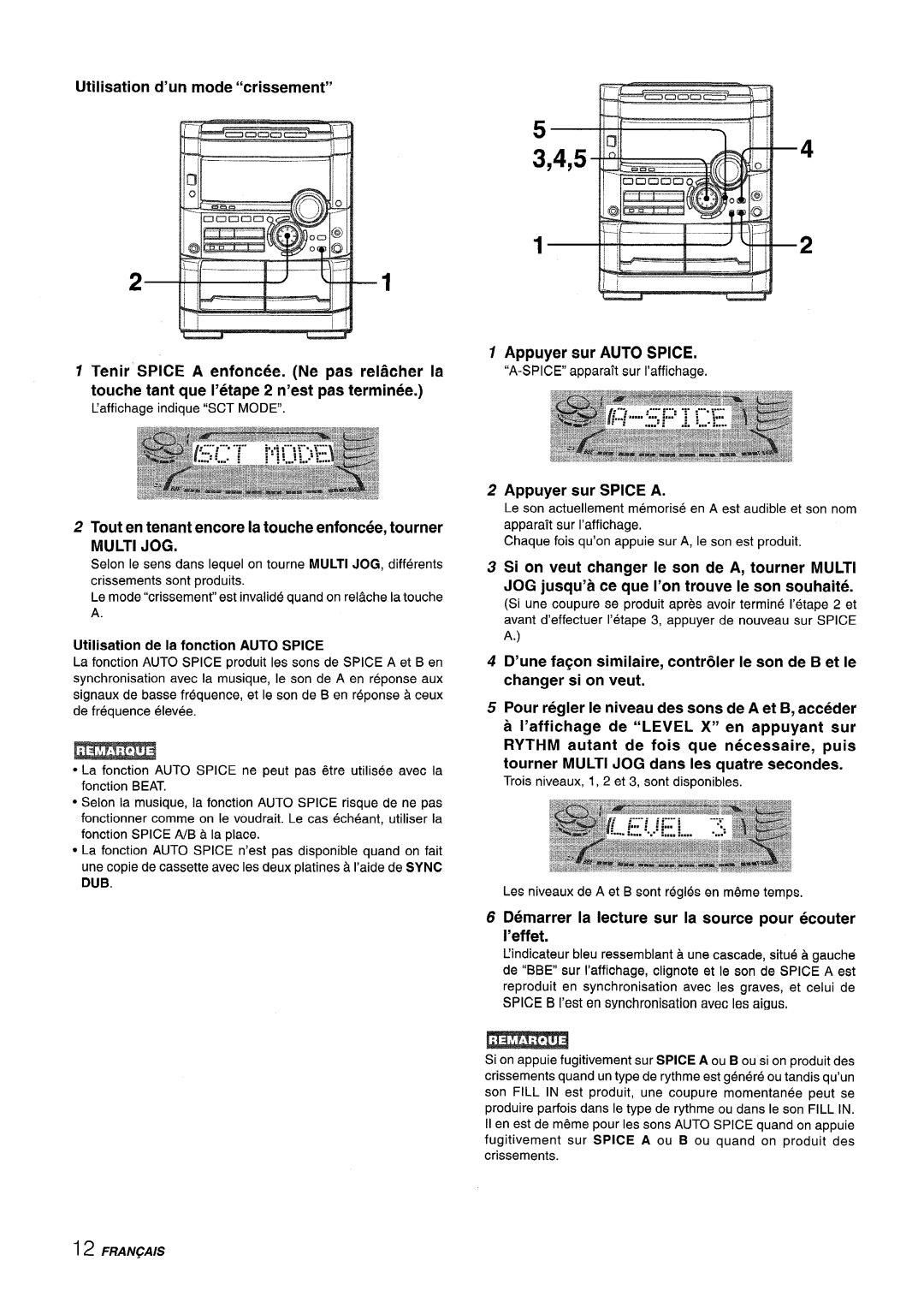 Sony NSX-A767 manual h-- ‘-“””--H, 3,4,5, Utilisation d’un mode “crissement”, Appuyer sur AUTO SPICE, Appuyer sur SPICE A 
