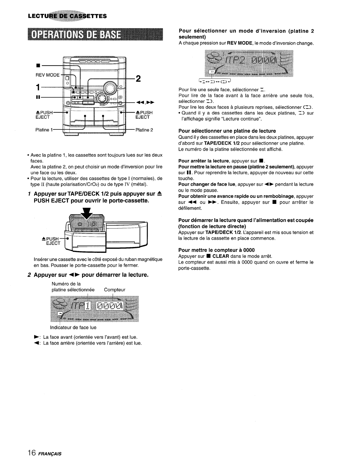 Sony NSX-A767 manual Appuyer sur + pour demarrer la lecture, Pour selectionner un mode d’inversion platine 2 seulement 
