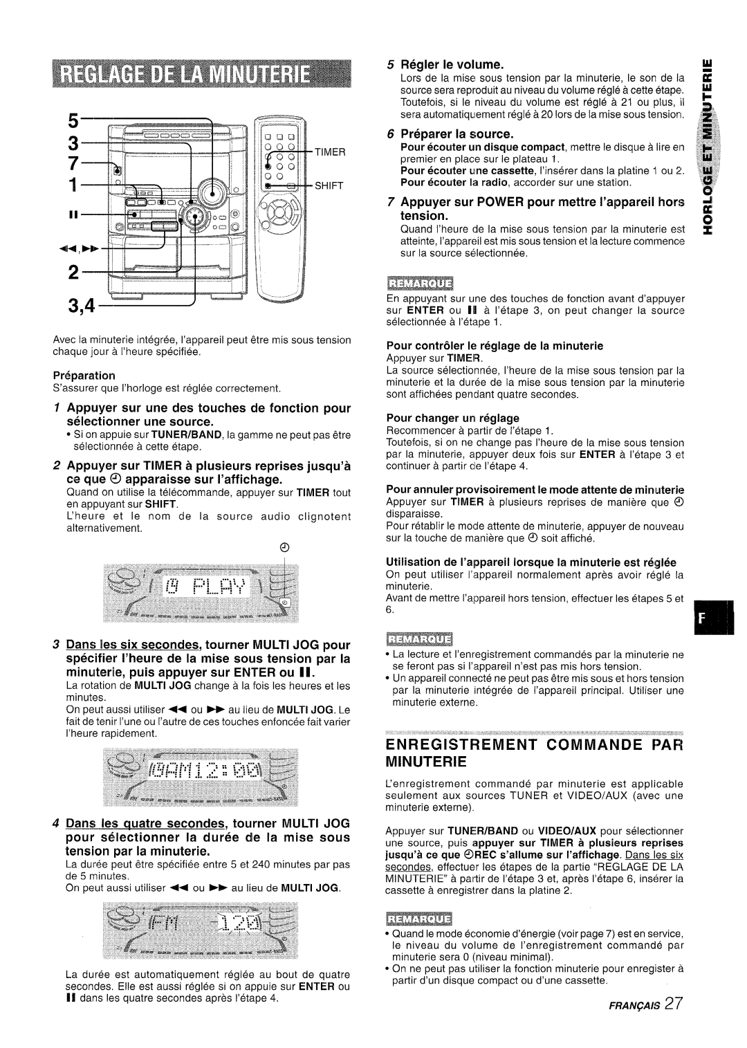 Sony NSX-A767 manual En Registrement Commande Par Minuterie, Regler Ie volume, Preparer la source 