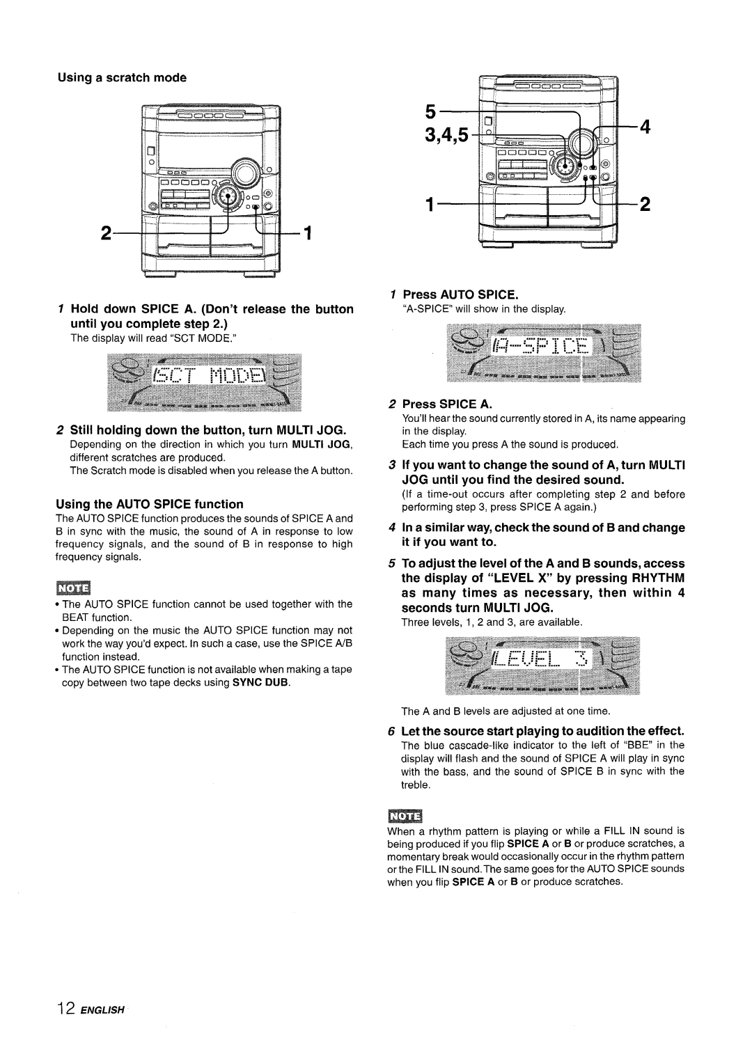 Sony NSX-A777 manual Using a scratch mode, Still holding down the button, turn Multi JOG, Using the Auto Spice function 