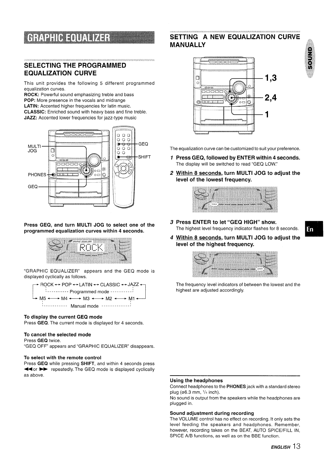 Sony NSX-A777 manual Selecting THE’PROGRAMMED ‘ ‘ ‘’ ’ Equalization Curve, Setting a NEW Equalization Curve Manually 