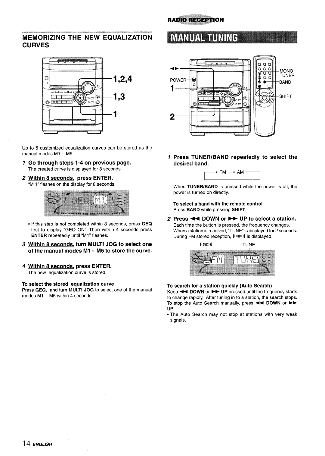 Sony NSX-A777 manual Go through steps 1-4 on previous, Press TUNER/BAND repeatedly to select the desired band, Engl/Sh 