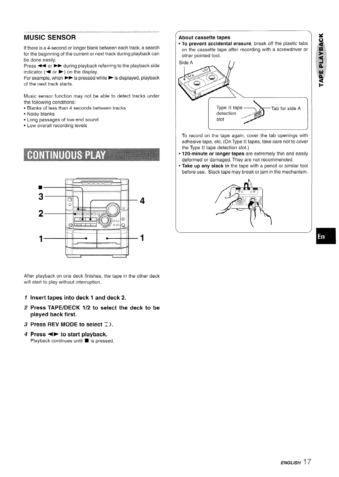 Sony NSX-A777 manual About cassette tapes, English 