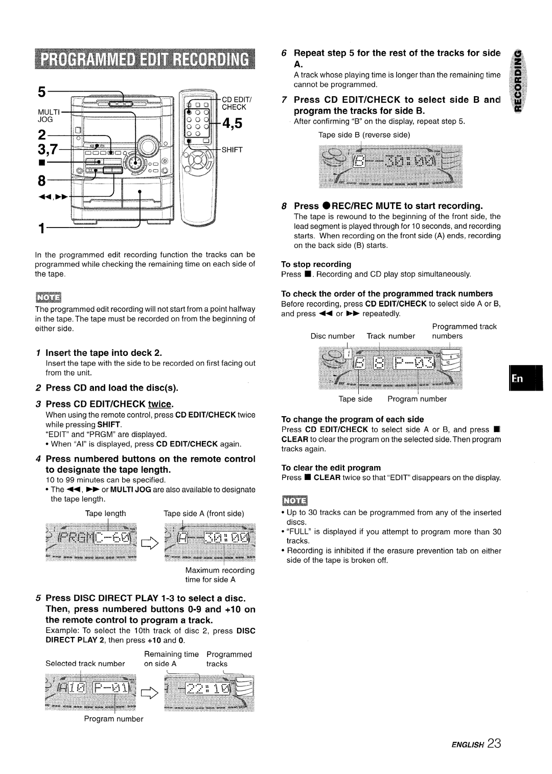 Sony NSX-A777 manual Press CD and load the discs Press CD EDIT/CHECK twice, Repeat for the rest of the tracks for side a 