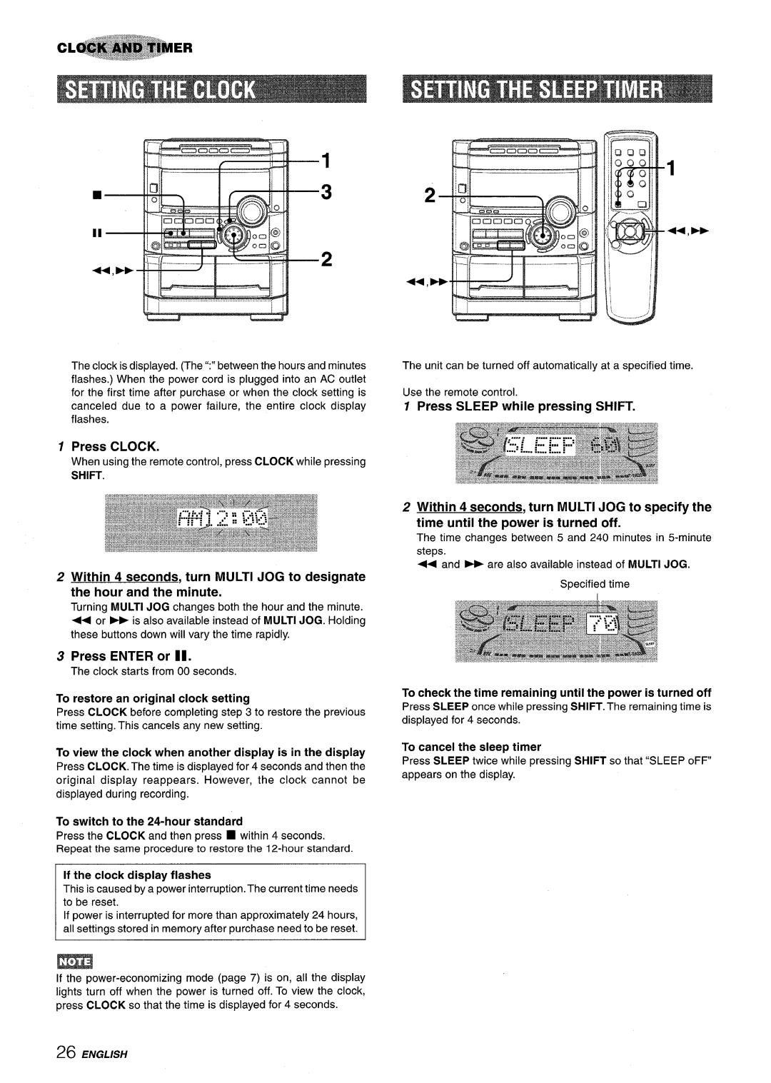 Sony NSX-A777 Press Clock, Press Enter or Il, To restore an original clock setting, To switch to the 24-hour standard 