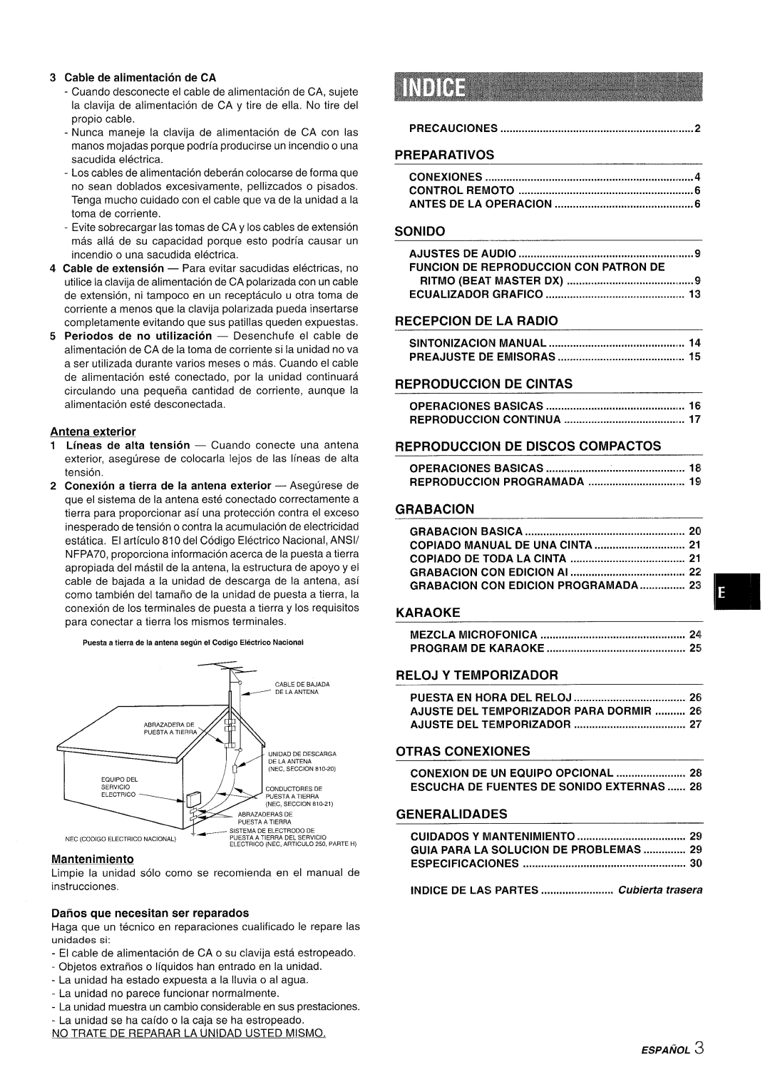 Sony NSX-A777 manual Preparatives, Sonido, Recepcion DE LA Radio, Reproduction DE Cintas, Reproduccidn DE Discos Compactos 