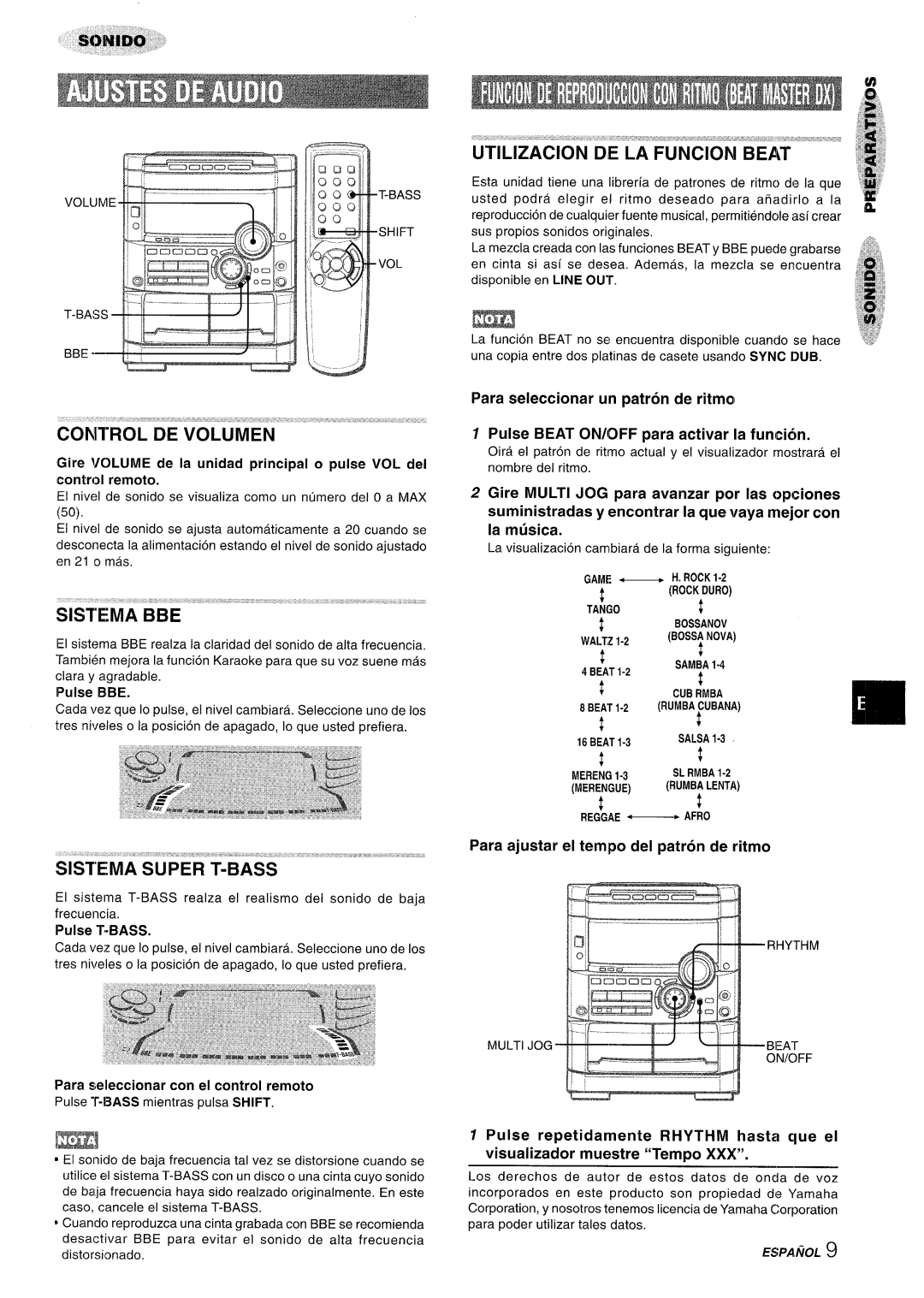 Sony NSX-A777 manual Utilization DE LA Funcion Beat, $!M3hwm, Para ajustar el tempo del patron de ritmo 