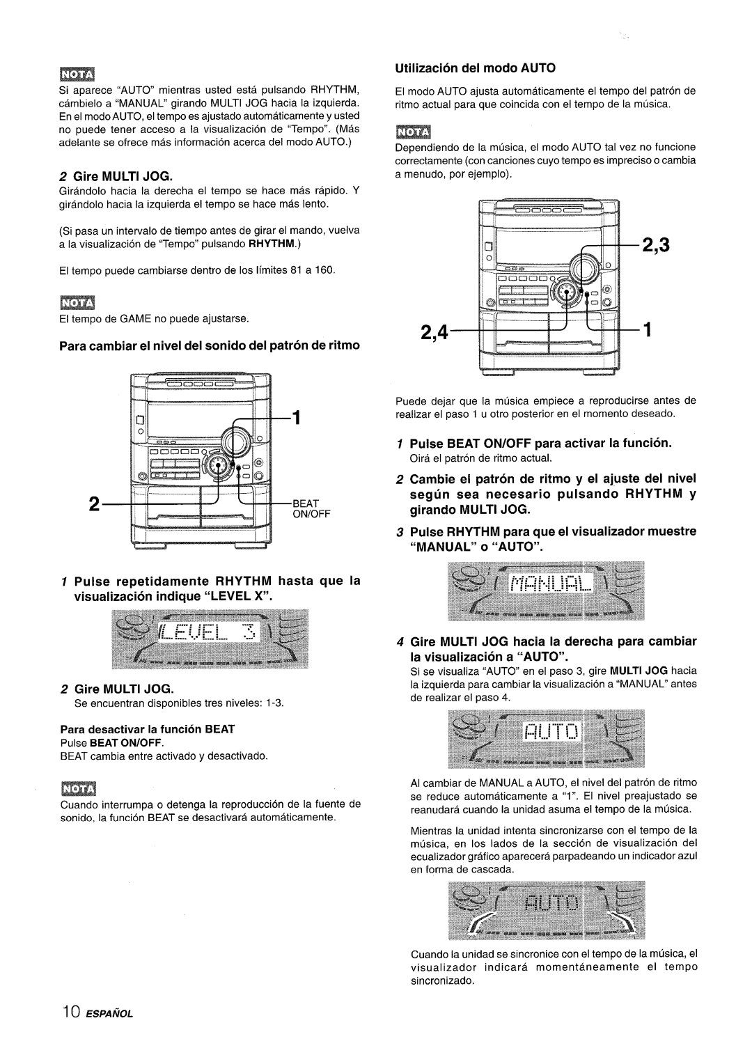 Sony NSX-A777 manual Gire Multi JOG, Utilization del modo Auto, Pulse Beat ON/OFF para activar la funcion 