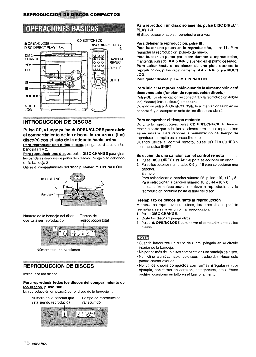 Sony NSX-A777 manual REPRODUCCl~@~@~B=@COMPACTOS, Seleccion de una cancion con el control remoto 