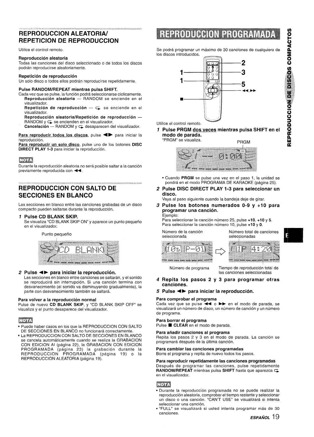 Sony NSX-A777 manual REPRODUCCIONALEATORlti, Repetiicicn DE Reproduction, REPRODU6CION CON’’SALT6 DE Secciones EN Blanco 