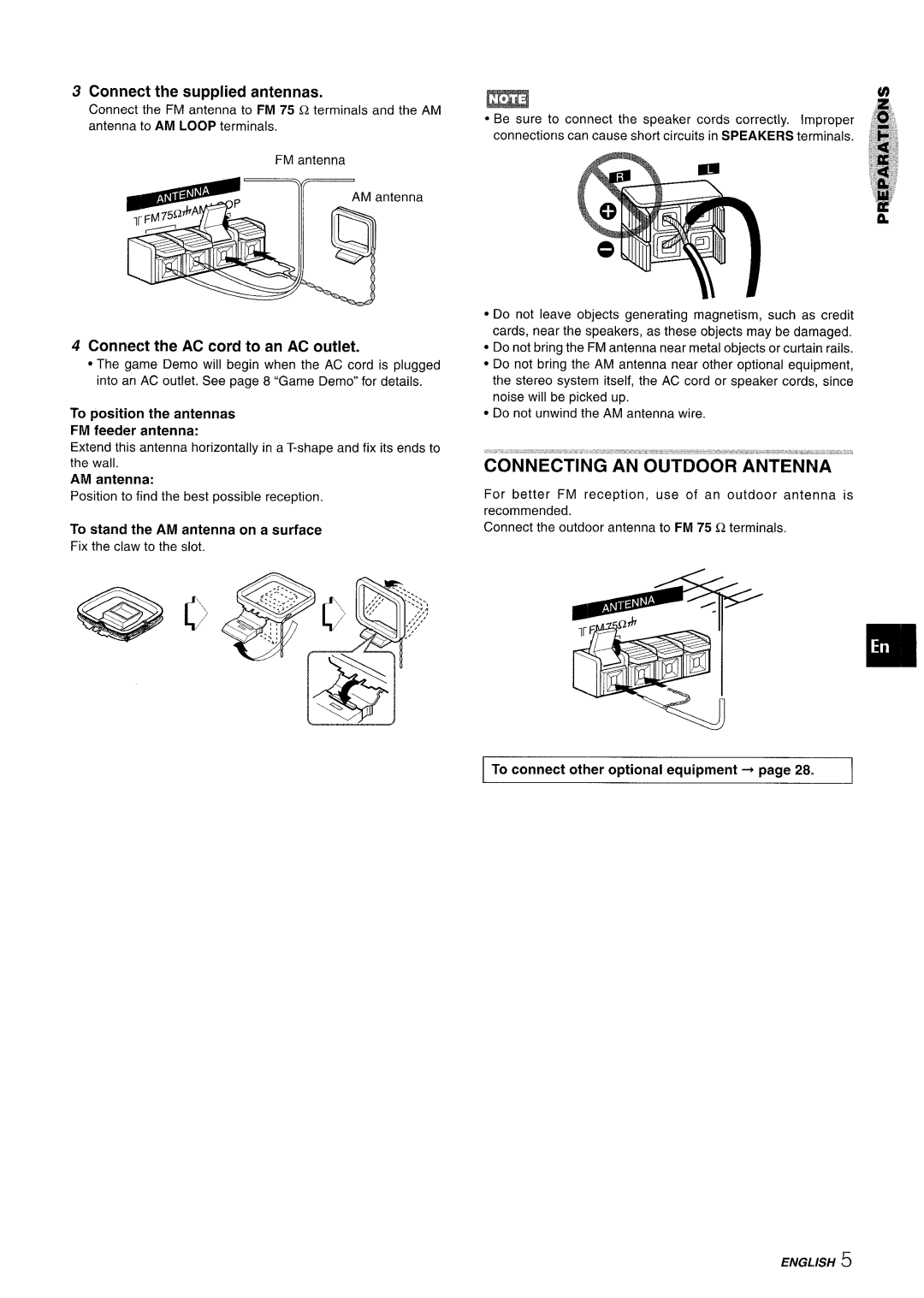 Sony NSX-A777 Connect thesupplied antennas, Connect the AC cord to an AC outlet, To connect other optional equipment+ 