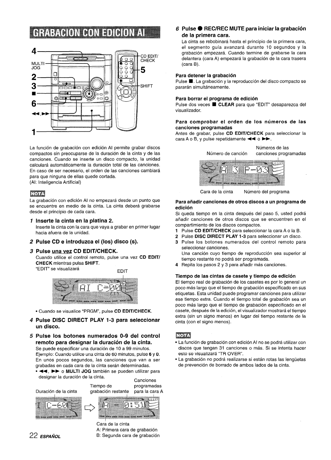 Sony NSX-A777 manual Inserte la cinta en la platina, Pulse Disc Direct Play 1-3 para seleccionar un disco 