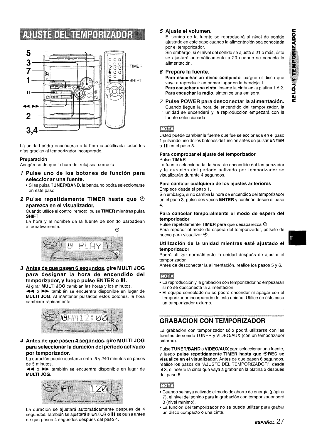 Sony NSX-A777 manual Timer hasta que ~, Aparezca en el visualizador, El volumen 