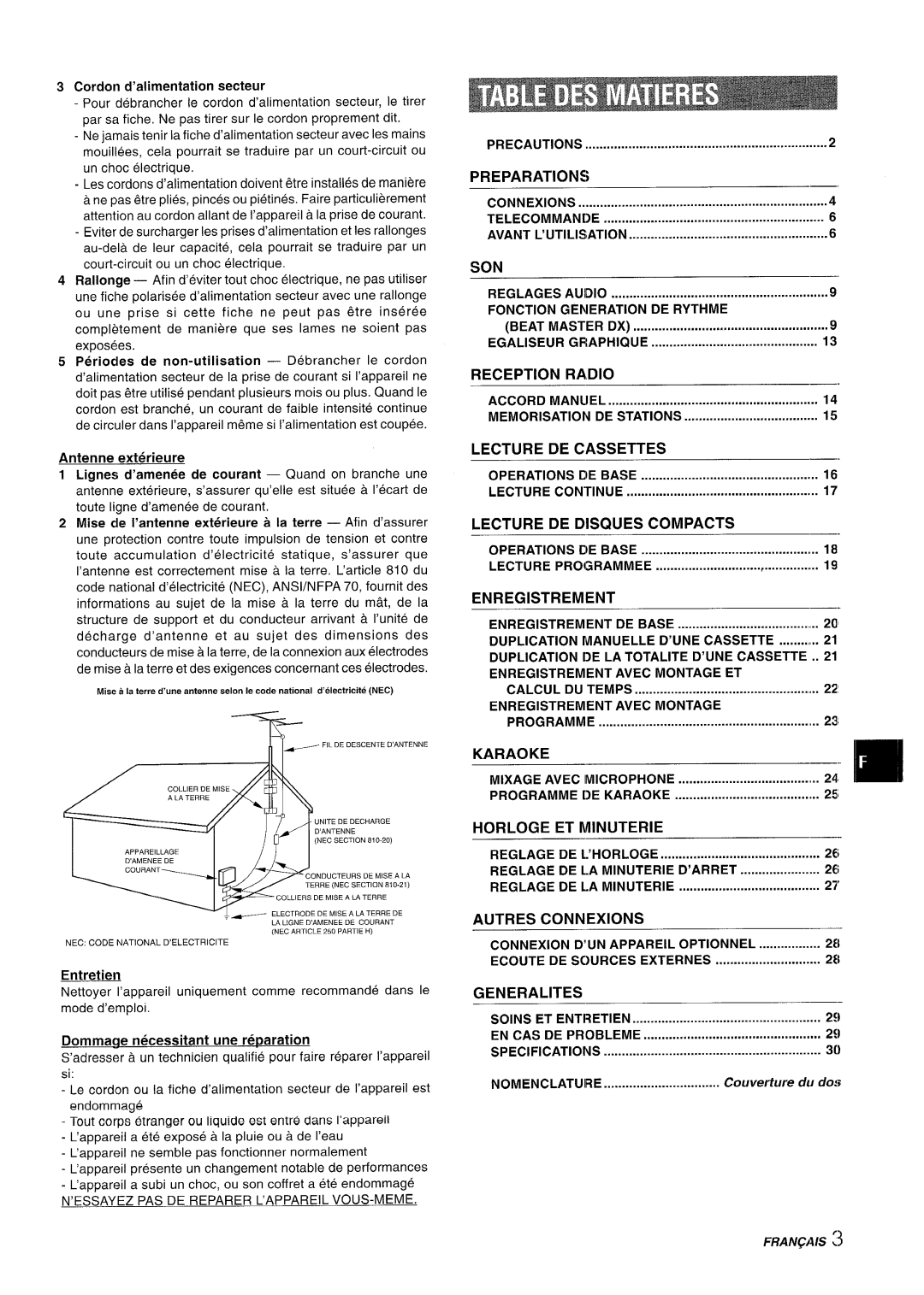 Sony NSX-A777 Son, Lecture DE Cassettes, Lecture DE Disques Compacts, Enregistrement, Horloge ET Minuterie, Generalities 