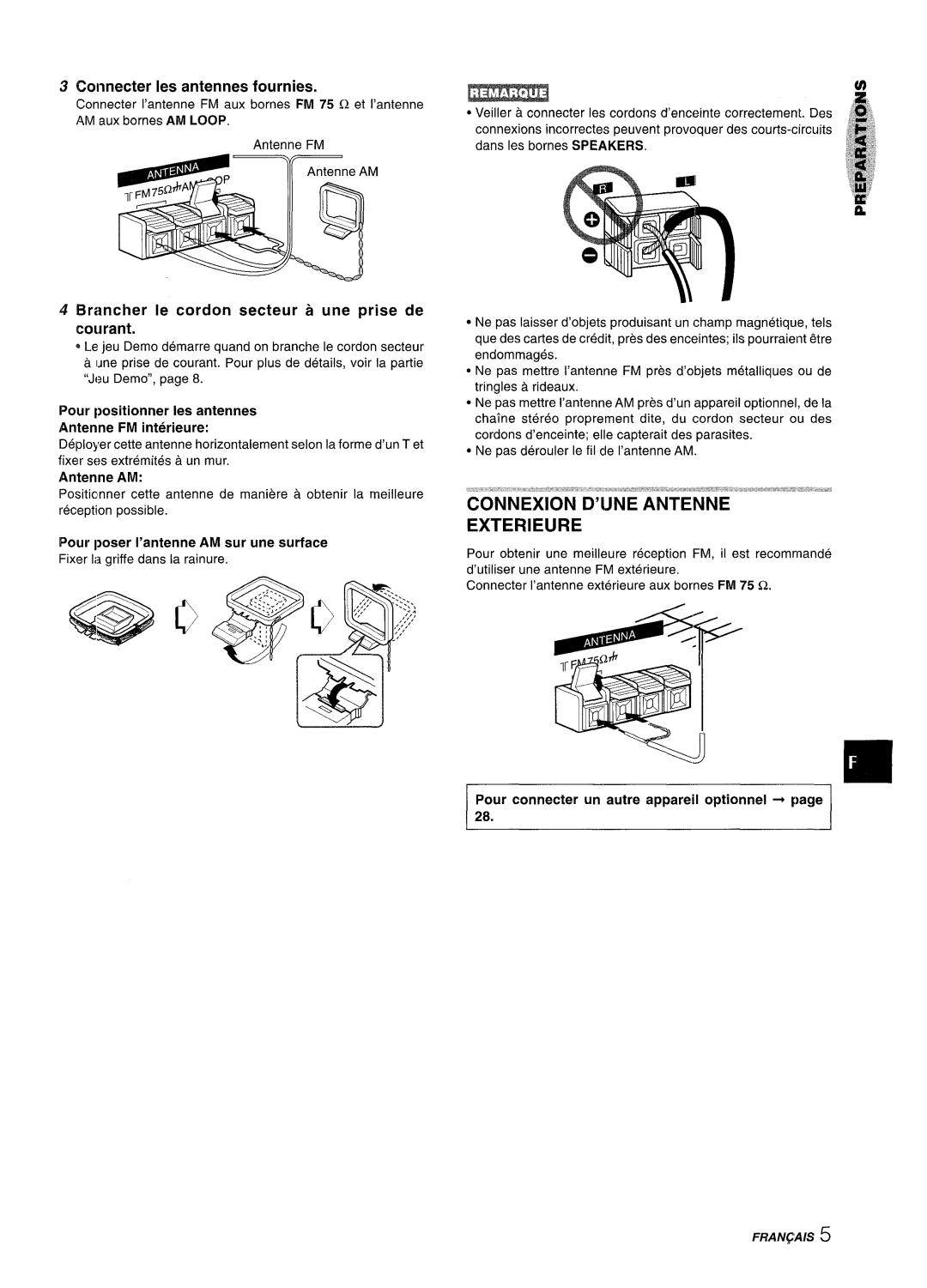 Sony NSX-A777 manual Connecter Ies antennes fournies, Brancher Ie cordon secteur a une prise de Courant, $. q ‘fk? ‘g~ 